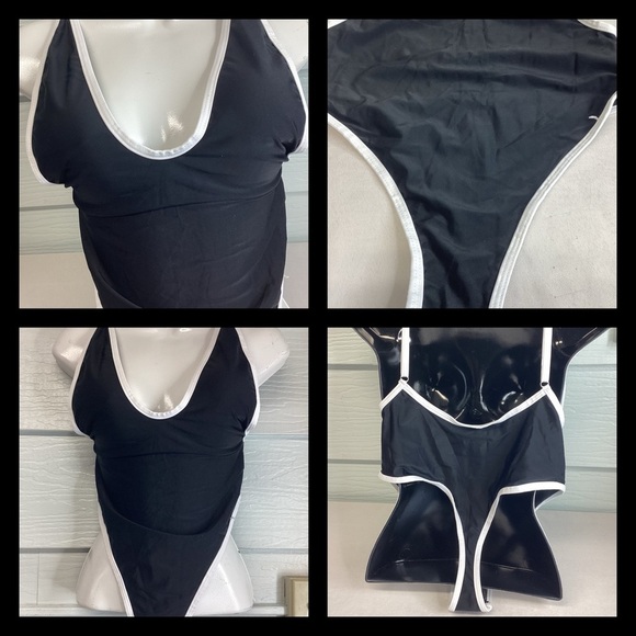Black and white one piece swimsuit. - Picture 4 of 6
